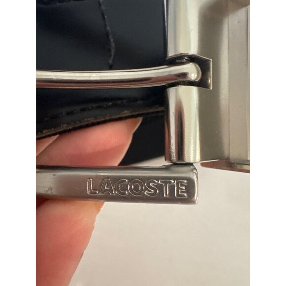 Vintage Lacoste Men Belt Sz 38 Black Double-Sided Webbing/Leather Alligator Logo - Picture 1 of 10